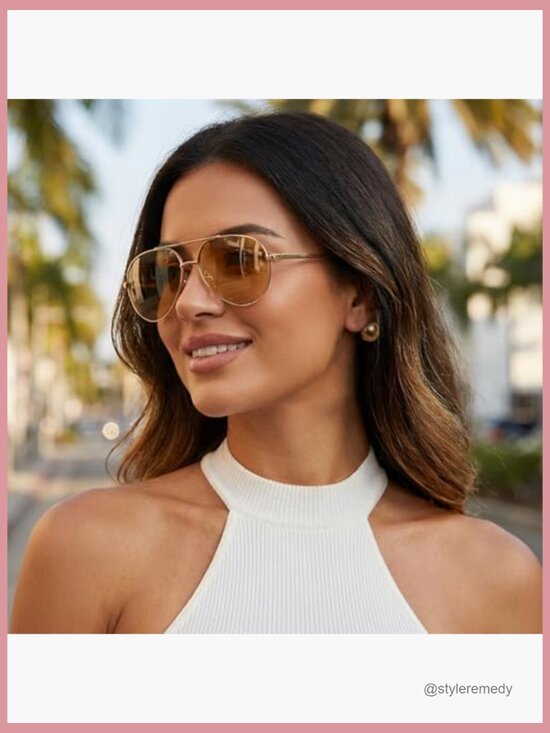Oversized Aviator Sunglasses with UV400 Protection, Adjustable Metal Temples main image 4